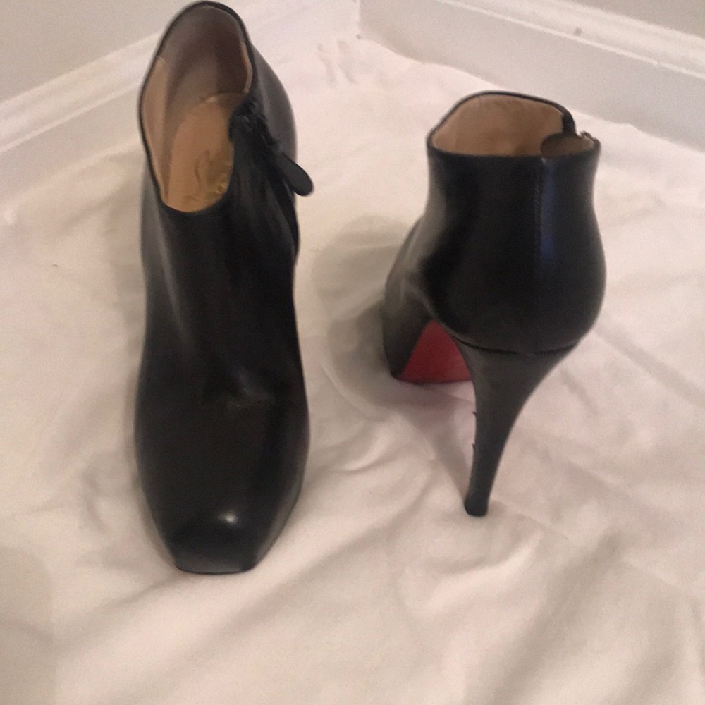 Christian Louboutin Black Leather Ankle Booties with Signature Red Soles
